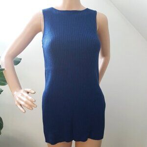 Aritzia Babaton Ribbed Wool Blend Boat Neck Tunic Top Blue Sz XS